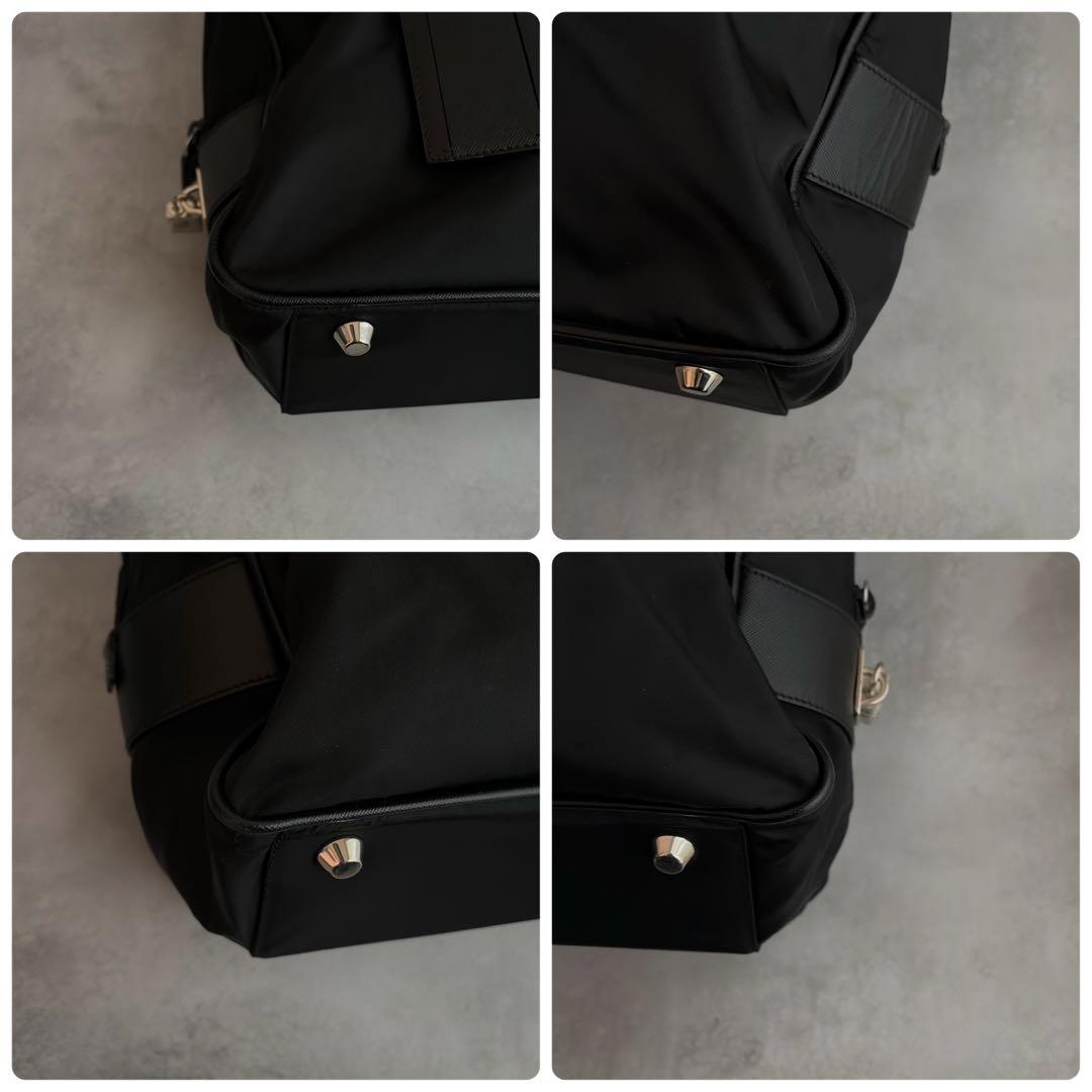 【美品✨】PRADA ボストントート　ナイロン×サフィアーノレザー　黒　三角ロゴ