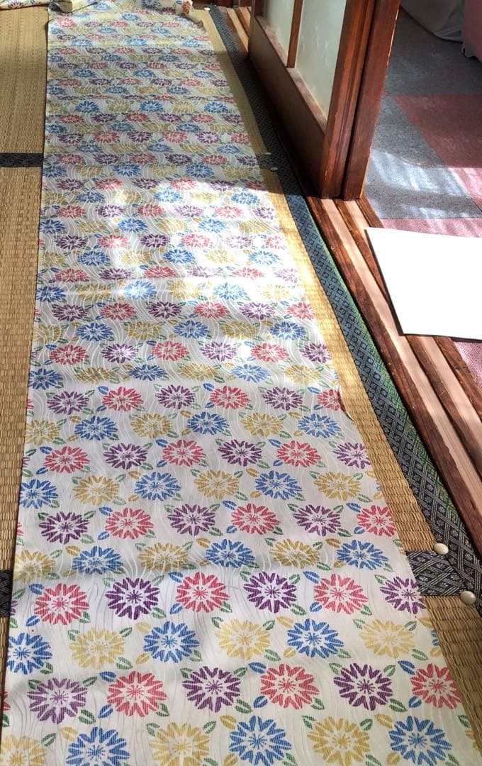 反物　着物　長襦袢　紋　絹　ホワイト　花柄　レトロ　リメイク　コスプレ