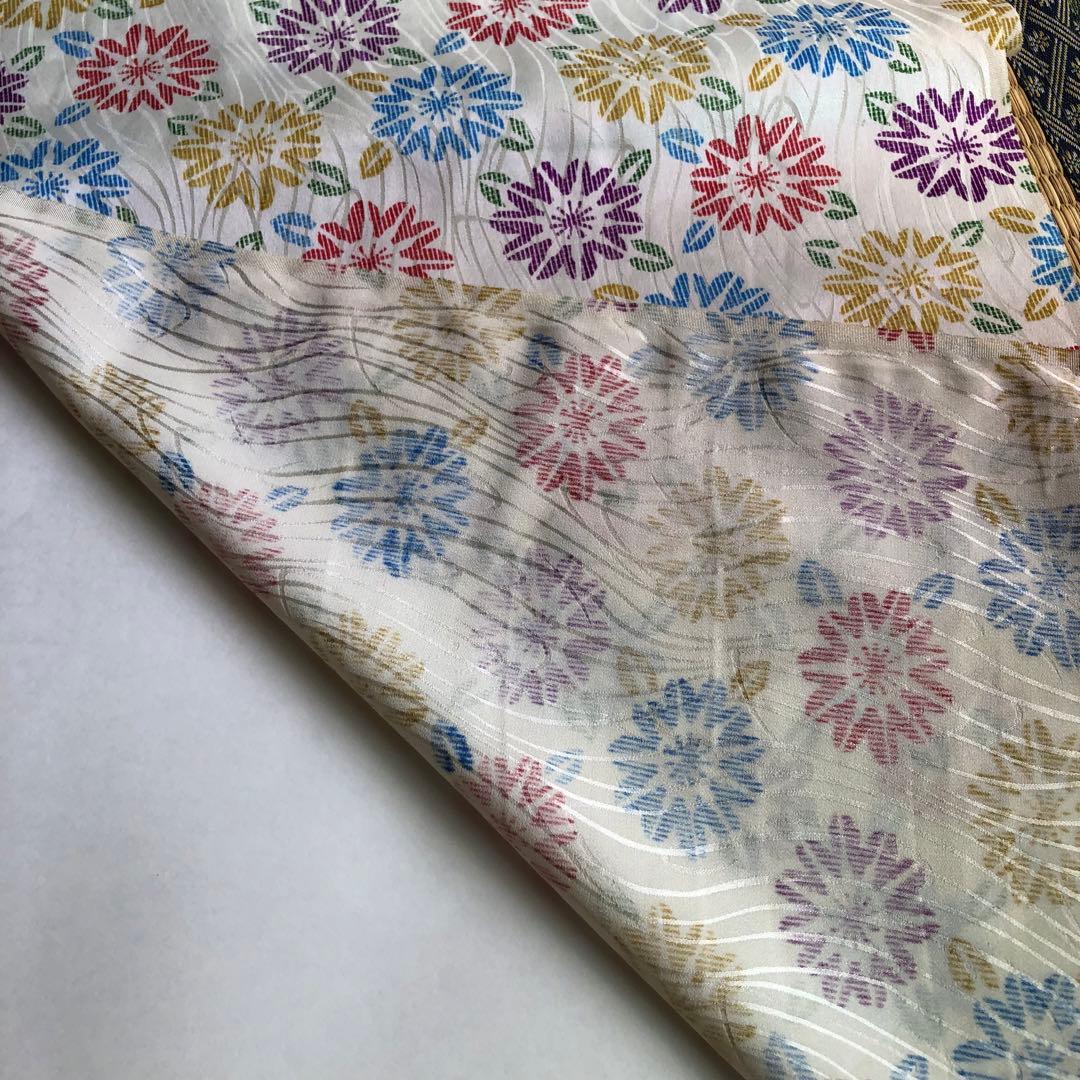 反物　着物　長襦袢　紋　絹　ホワイト　花柄　レトロ　リメイク　コスプレ