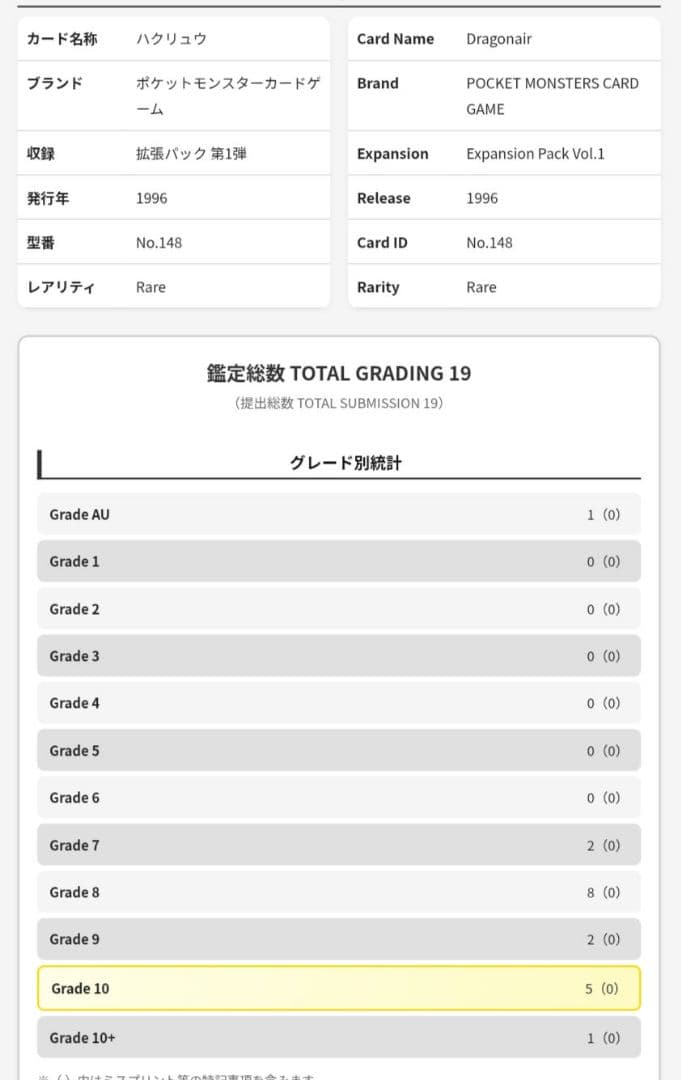 ARS10 ハクリュウ★POP5 ミニリュウPOP3　旧裏