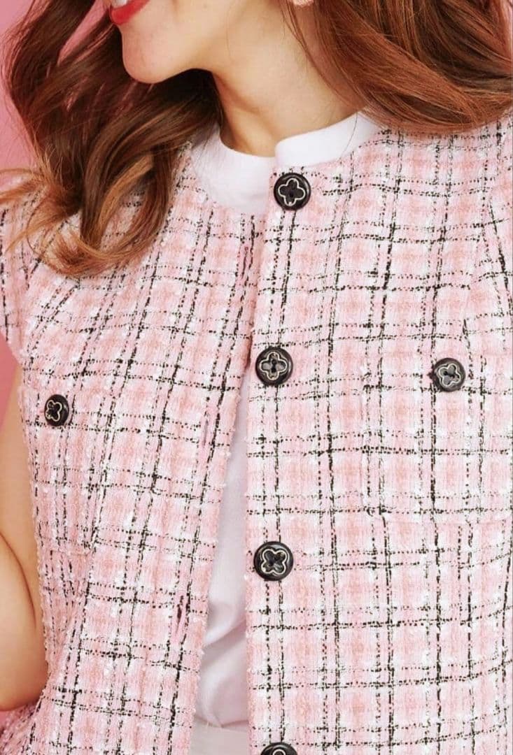 極美品✨即完売モデル　OBLI オブリ ピンク ミックスツイード ジレ