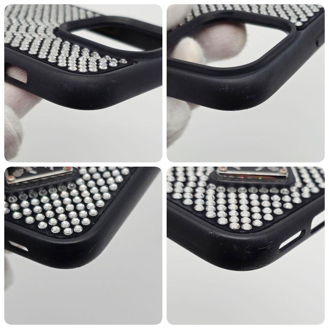 PRADA iphone14pro ケース ラインストーン クリスタル 三角ロゴ