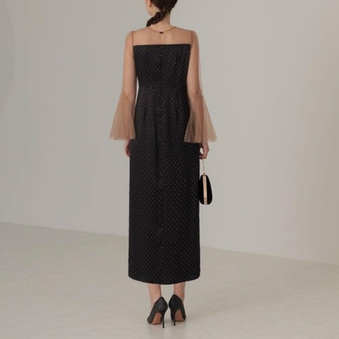 LEJAレジャオープンショルダーチュールストーン IラインドレスMブラック結婚式