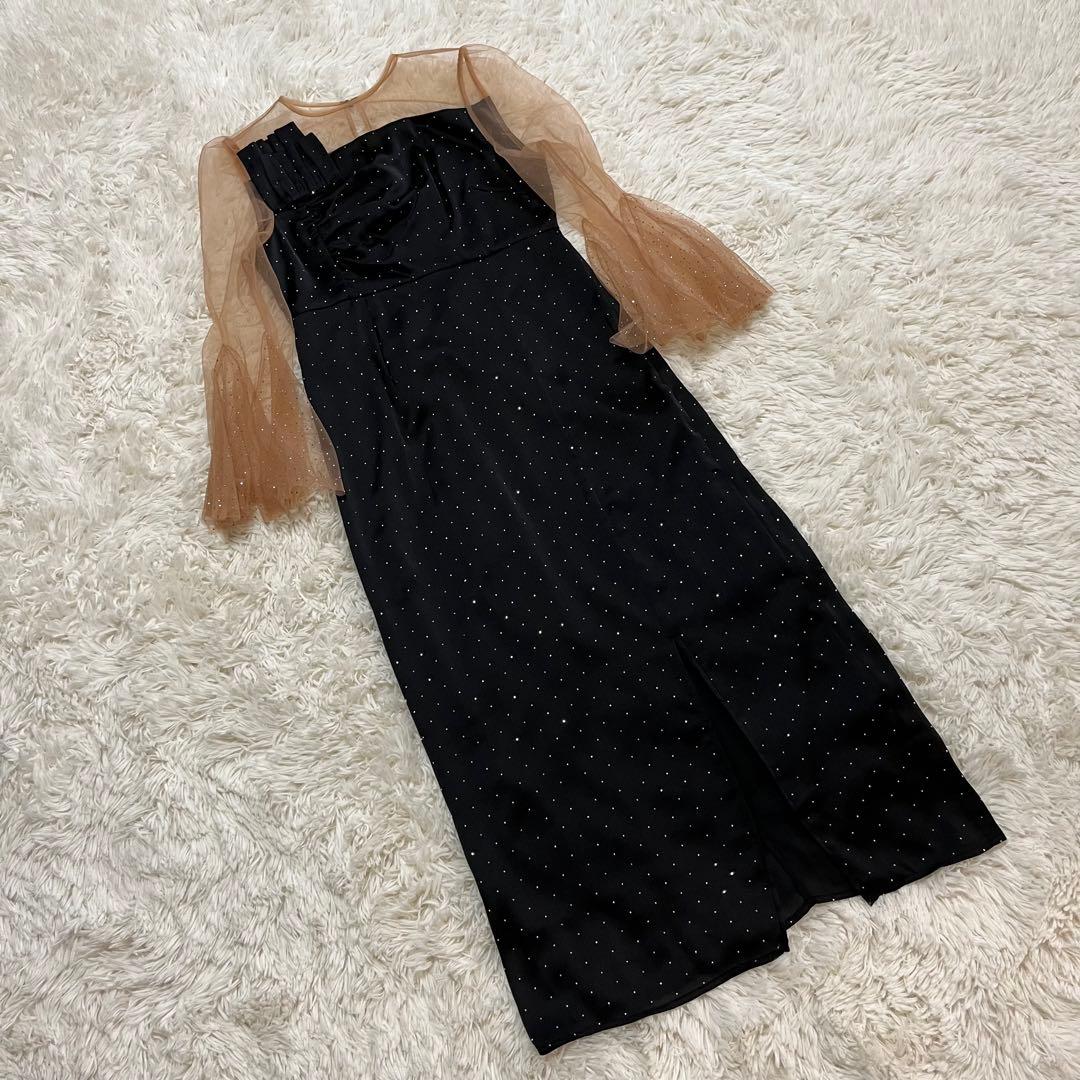 LEJAレジャオープンショルダーチュールストーン IラインドレスMブラック結婚式