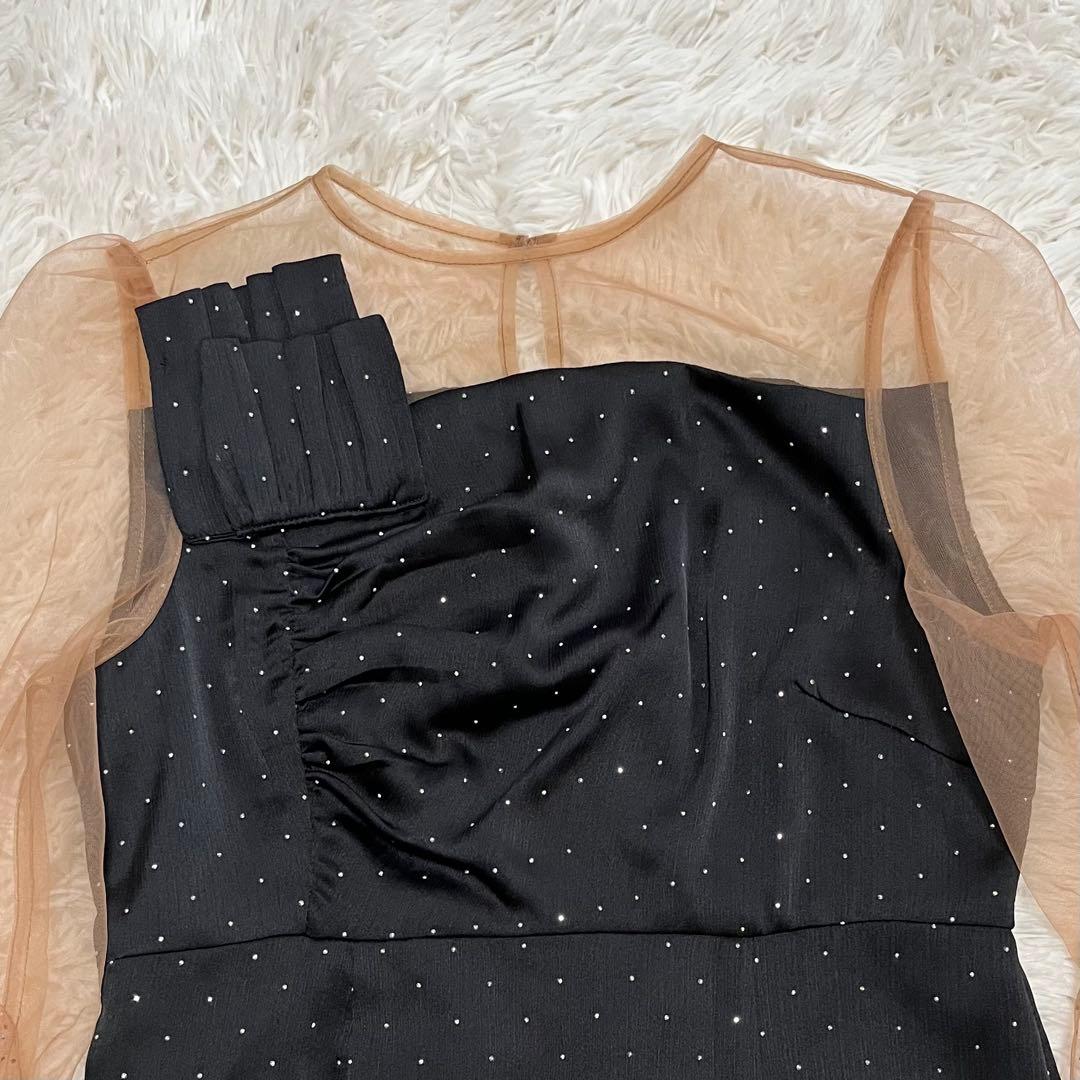 LEJAレジャオープンショルダーチュールストーン IラインドレスMブラック結婚式