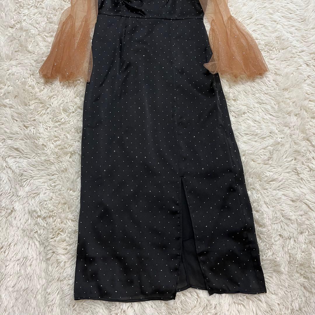 LEJAレジャオープンショルダーチュールストーン IラインドレスMブラック結婚式