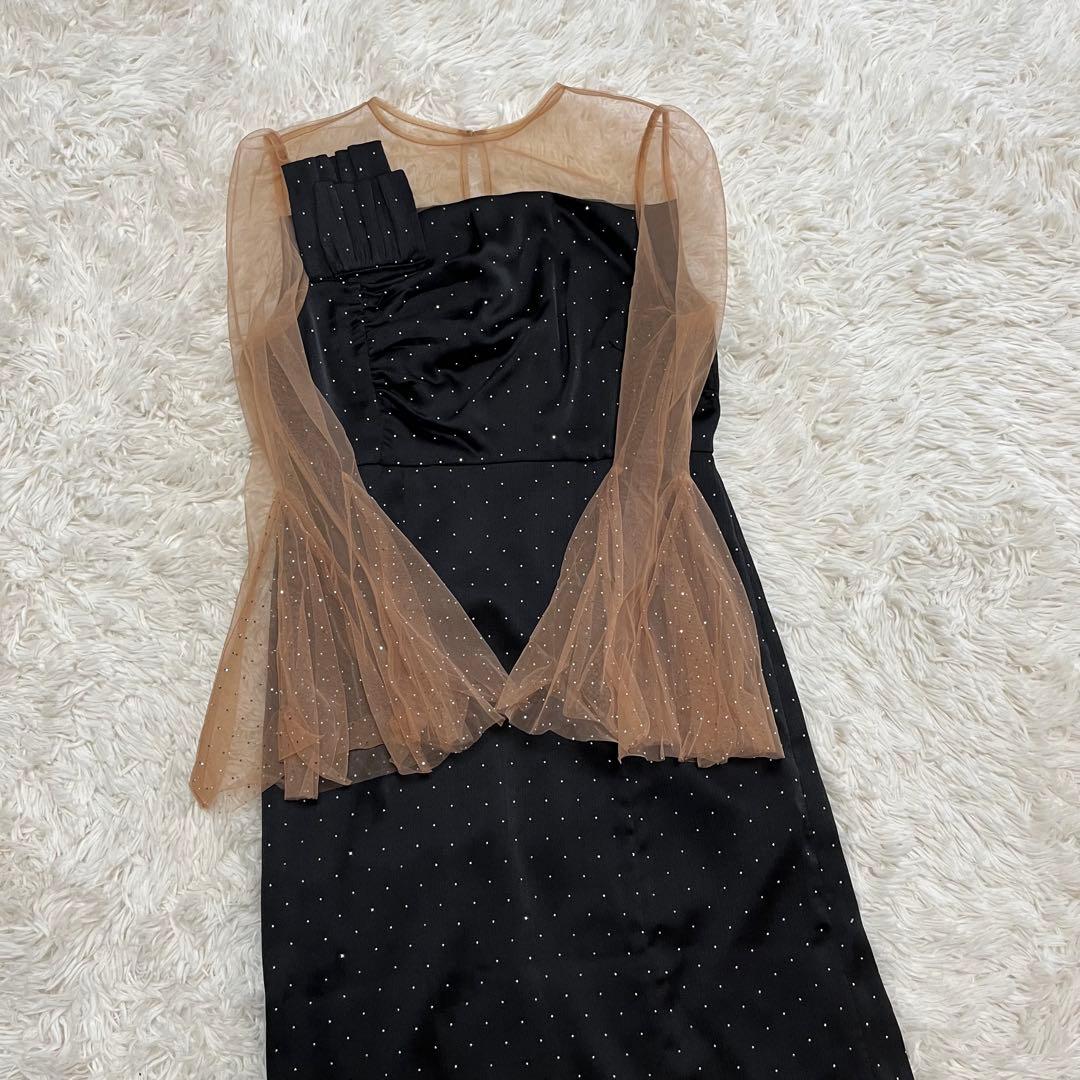 LEJAレジャオープンショルダーチュールストーン IラインドレスMブラック結婚式