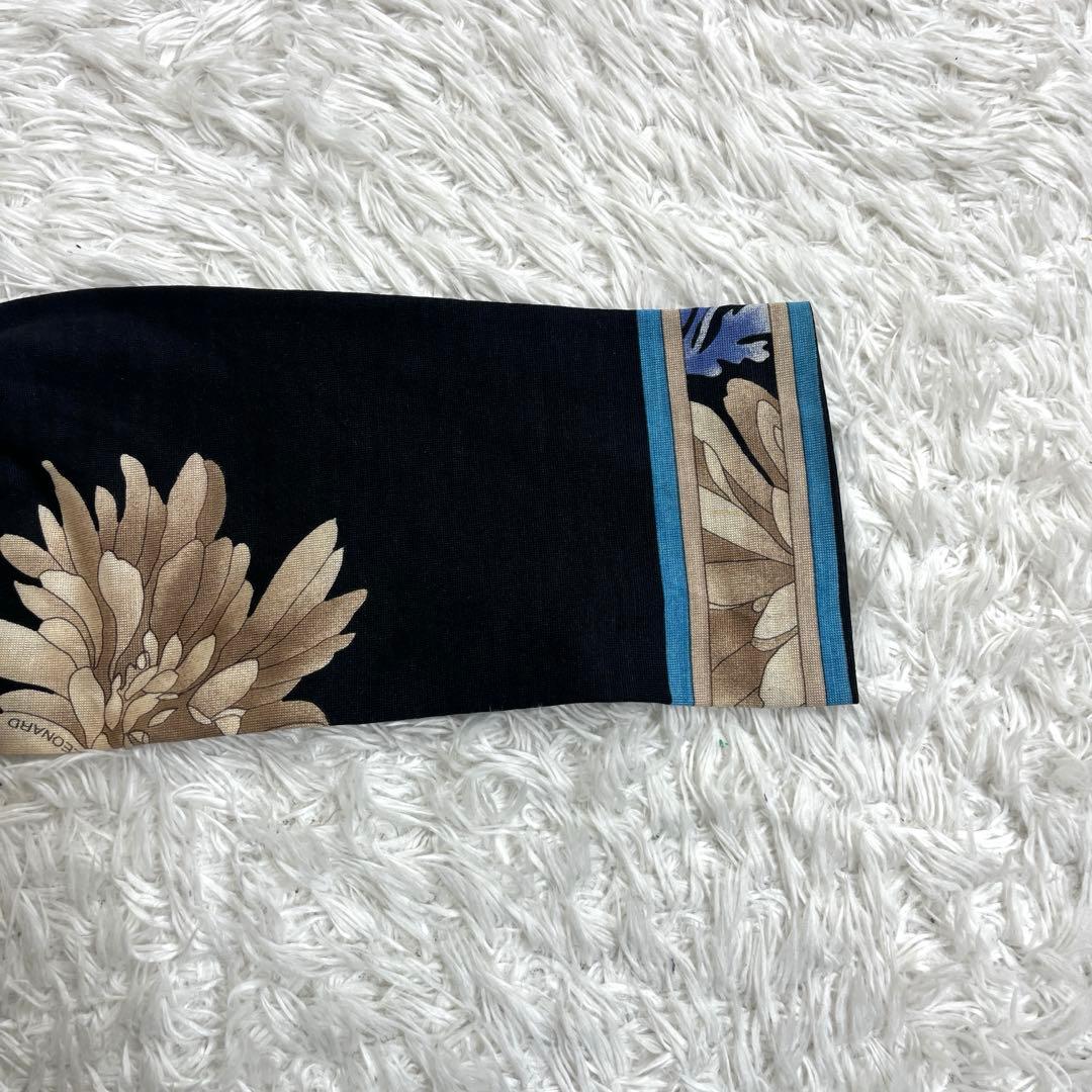 レオナール シルク混 長袖カットソー ブラック 花柄 トリム L