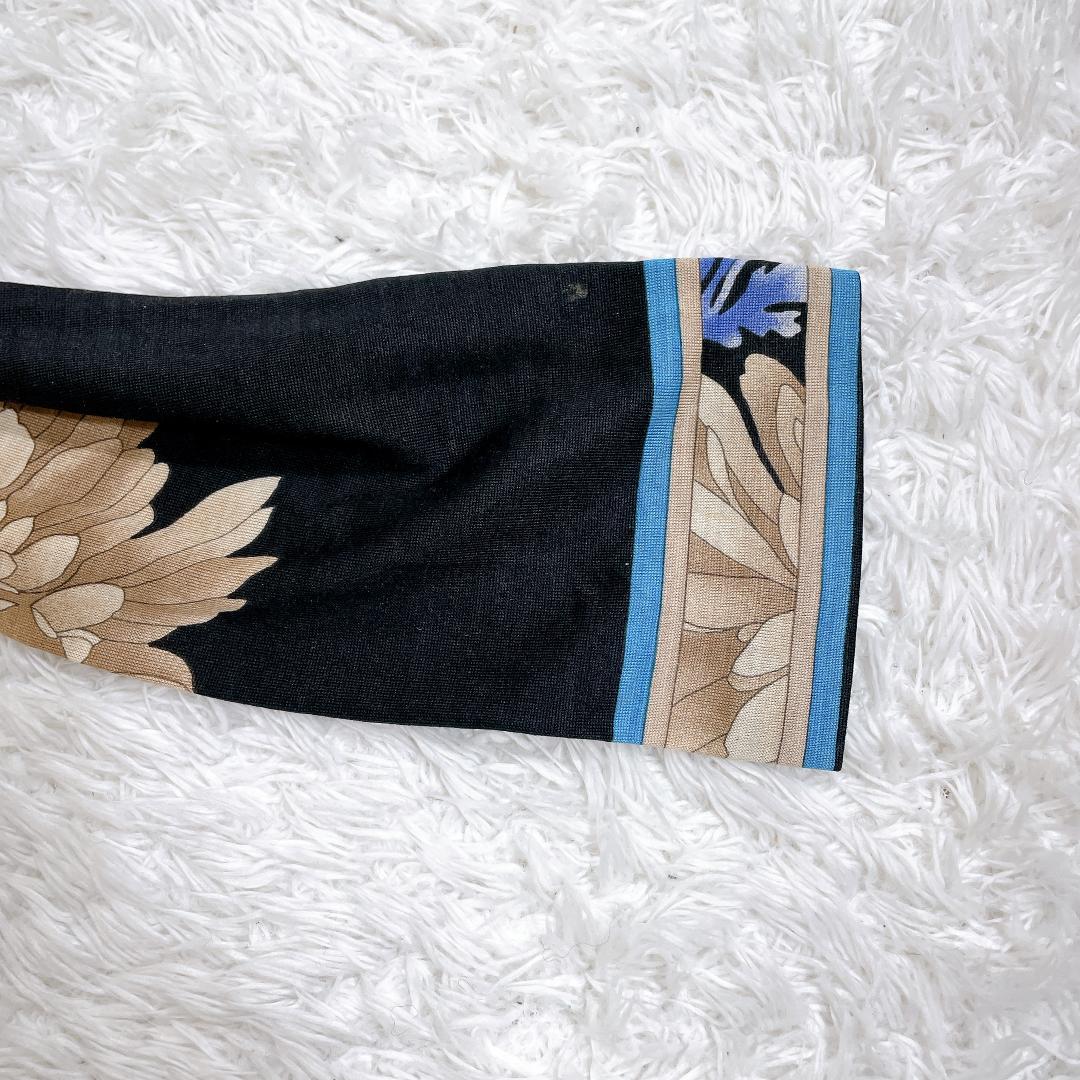 レオナール シルク混 長袖カットソー ブラック 花柄 トリム L