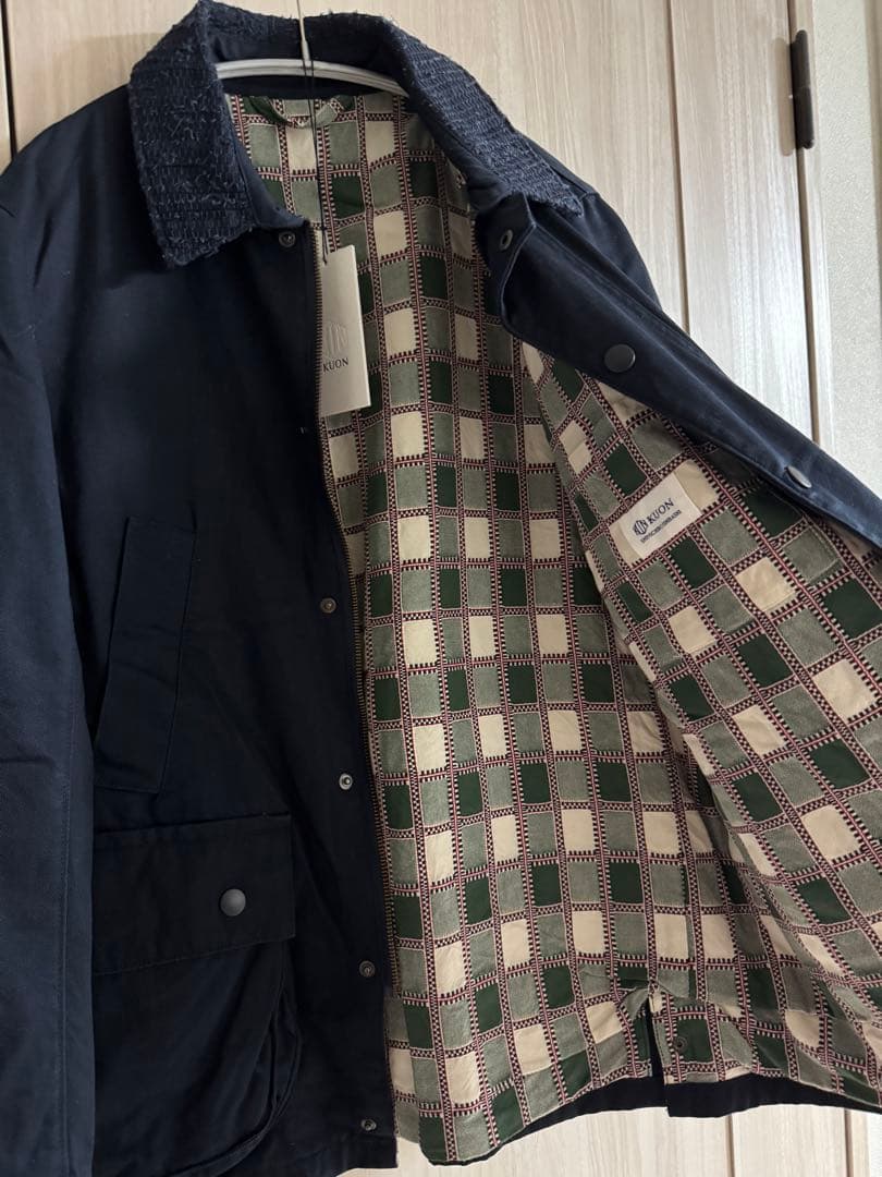 新品 KUON 襟裂織り フィールドジャケット ネイビーチノ