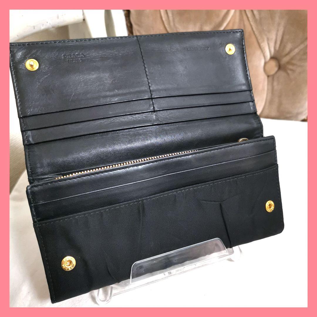 海坊主! プラダPRADA 黒サフィアーノ長財布 新品ショルダー鑑定済!