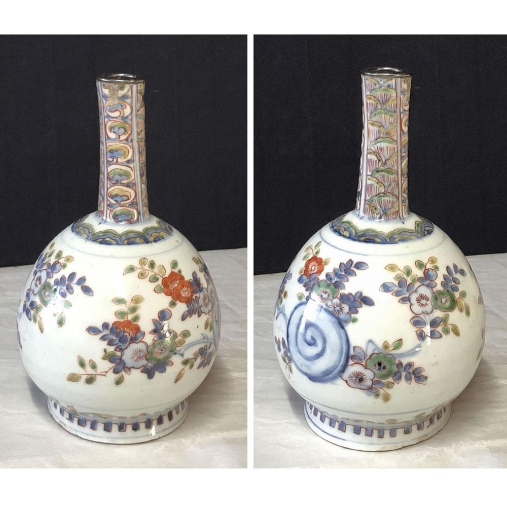 F523 古伊万里 色絵 徳利 高さ19.5cm 花入 一輪挿し