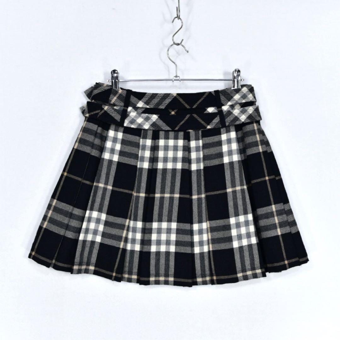 バーバリーブルーレーベル　チェック　ミニスカート　プリーツ　ダブルベルト　36