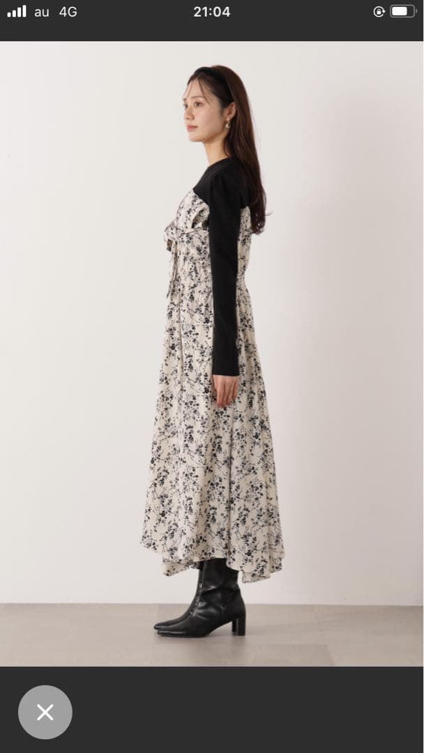 【タグ付き新品】フロントリボン花柄ドッキングワンピース 完売色