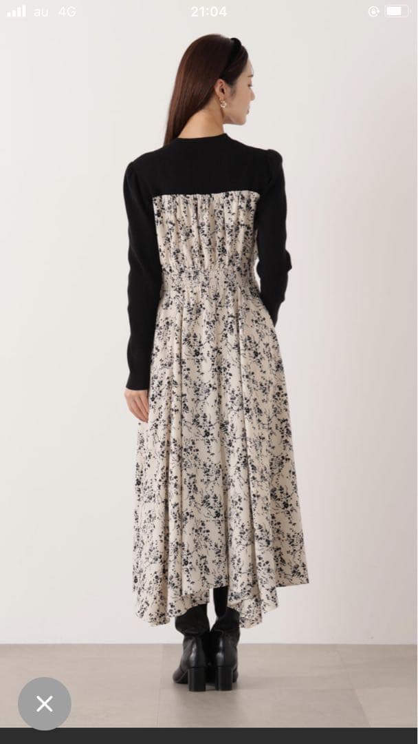 【タグ付き新品】フロントリボン花柄ドッキングワンピース 完売色