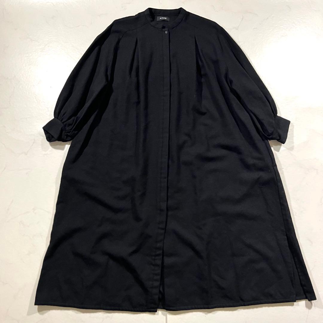 SINME シンメ スモックドレス ウールワンピース ブラック黒 ロング マキシ