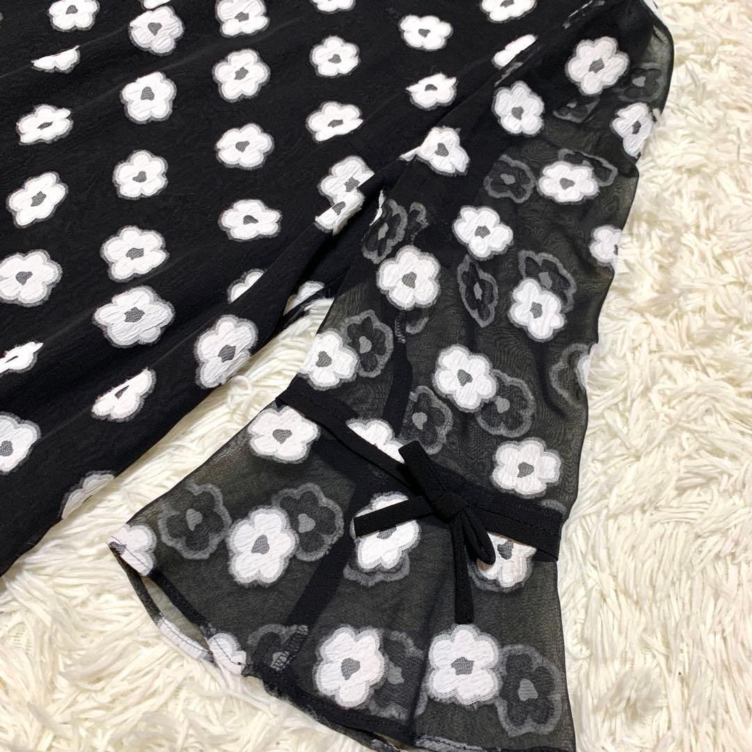 美品✨エムズグレイシー フラワー刺繍 ワンピース ドレス シアー リボン 40