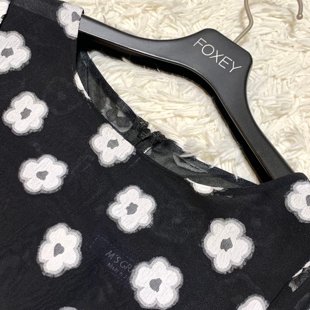 美品✨エムズグレイシー フラワー刺繍 ワンピース ドレス シアー リボン 40