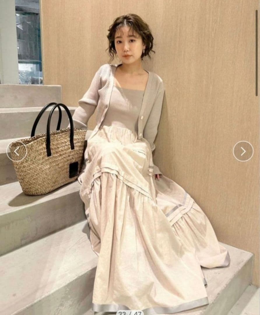 【セット販売】ニットコンビタックティアードワンピース ／カーディガンつき