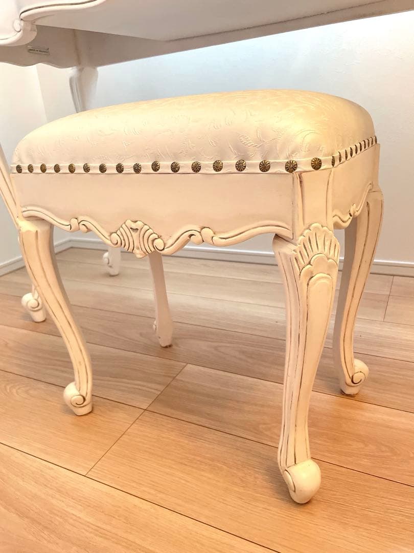 スツール★マホガニー家具★シャビーホワイト★アンティーク調クラシック★輸入家具