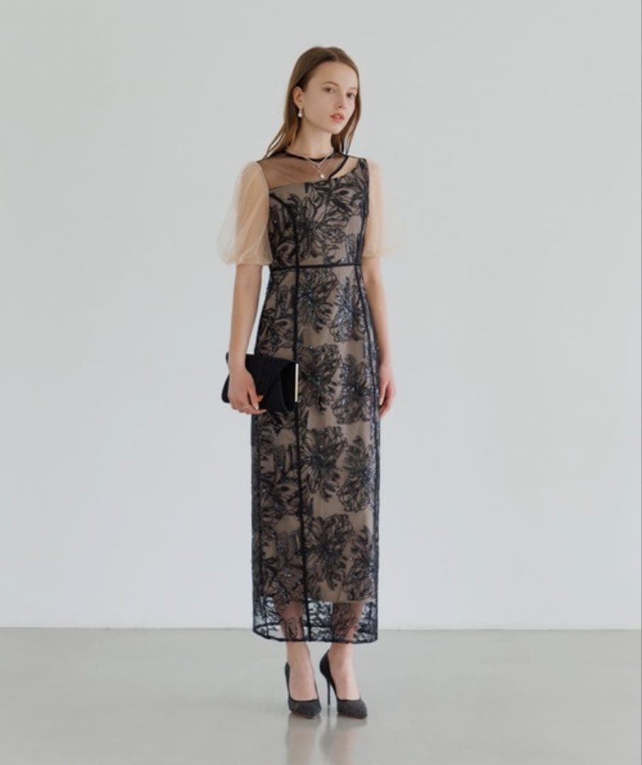 ドレス 「LEJA」アシンメトリーシアーフラワードレスワンピース