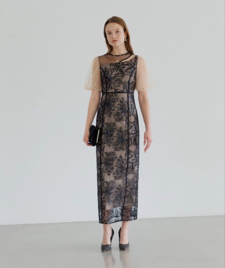 ドレス 「LEJA」アシンメトリーシアーフラワードレスワンピース