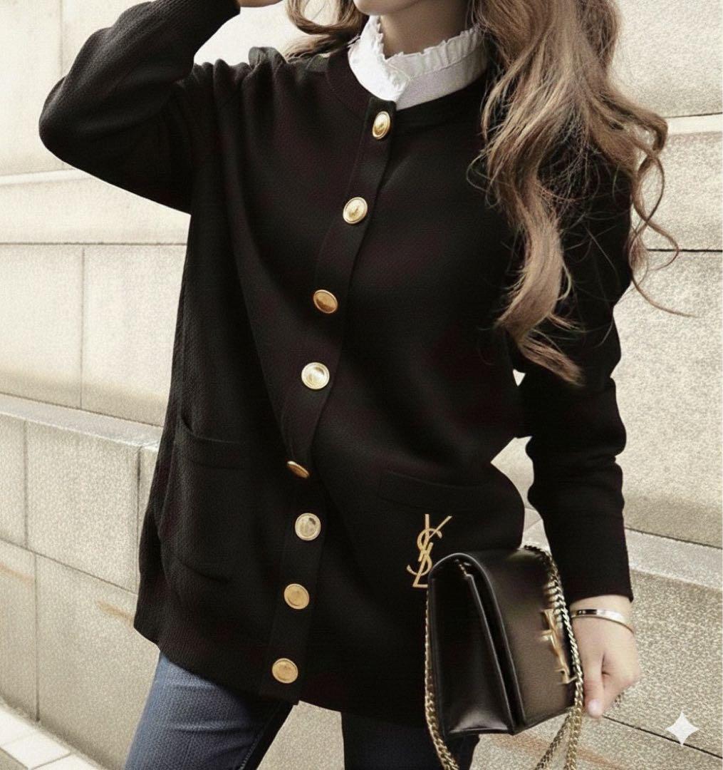 90s YSL イブサンローラン 黒 ゴールドボタン M カーディガン
