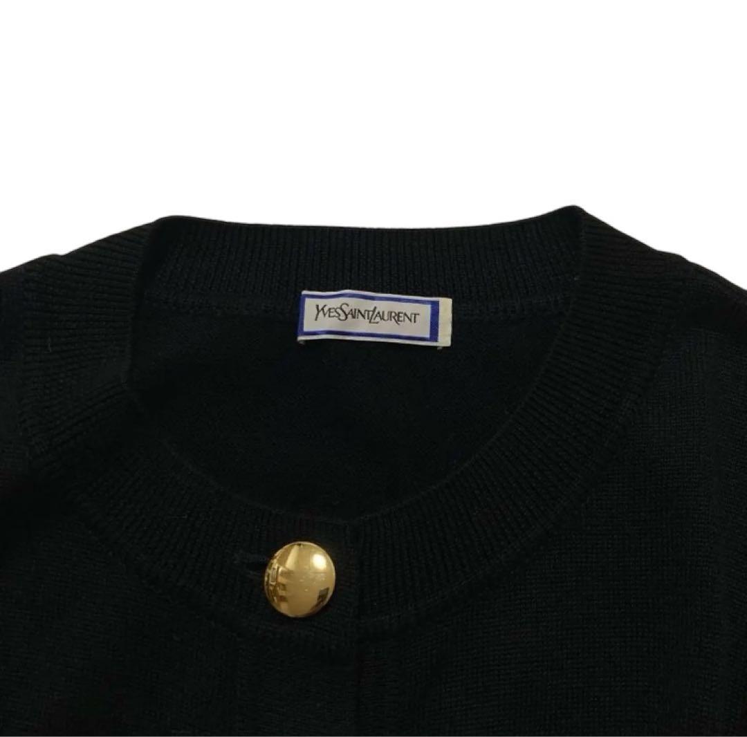 90s YSL イブサンローラン 黒 ゴールドボタン M カーディガン