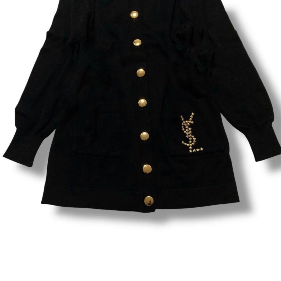 90s YSL イブサンローラン 黒 ゴールドボタン M カーディガン