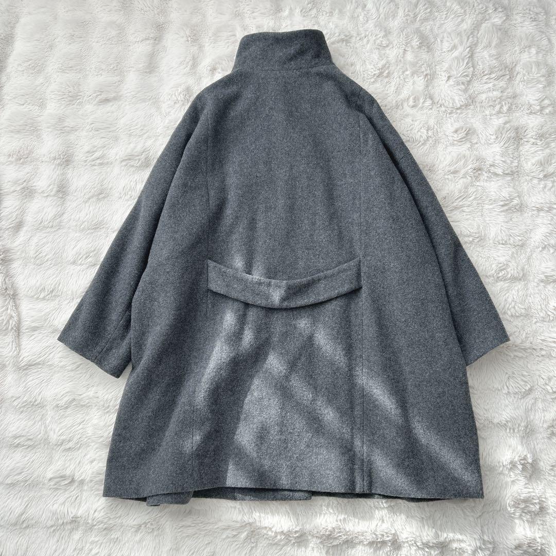 ミズイロインド★ウール混　スタンドカラーコート　グレー