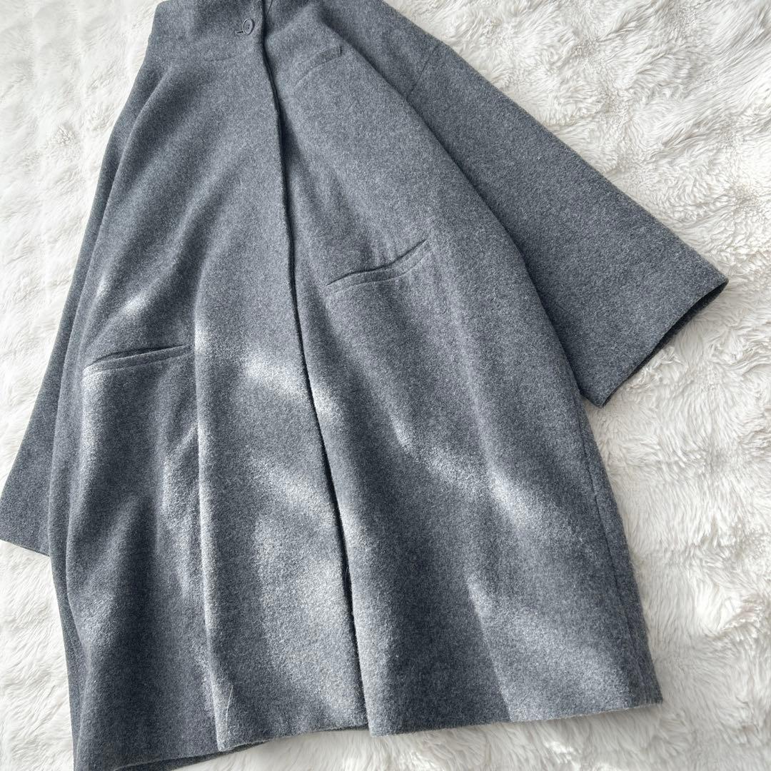 ミズイロインド★ウール混　スタンドカラーコート　グレー