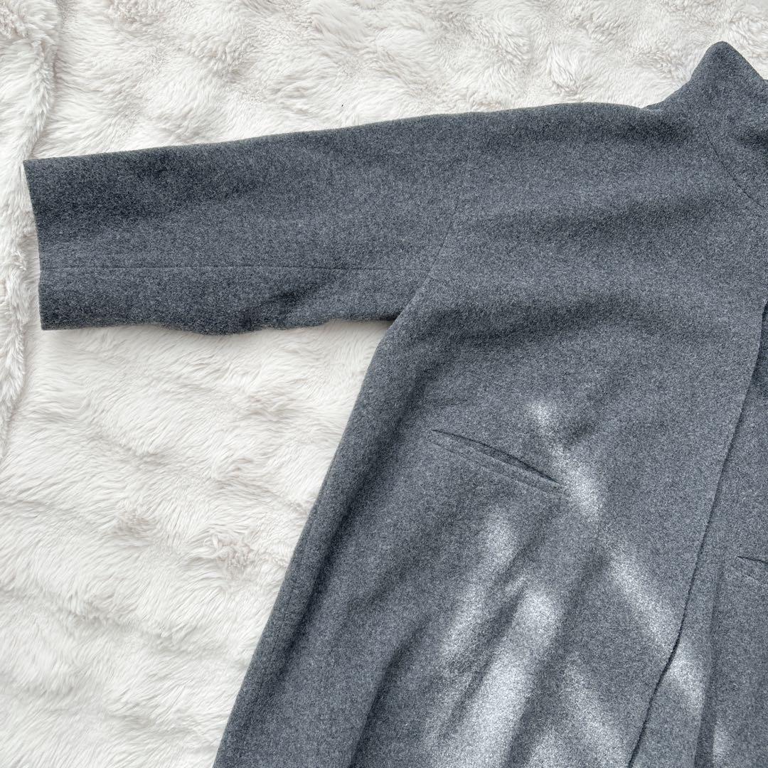 ミズイロインド★ウール混　スタンドカラーコート　グレー