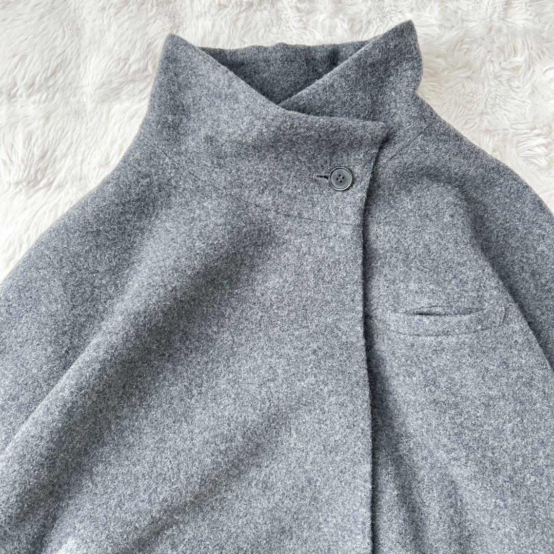 ミズイロインド★ウール混　スタンドカラーコート　グレー