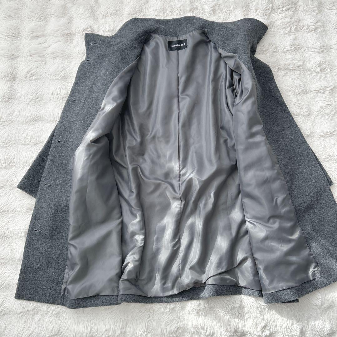 ミズイロインド★ウール混　スタンドカラーコート　グレー