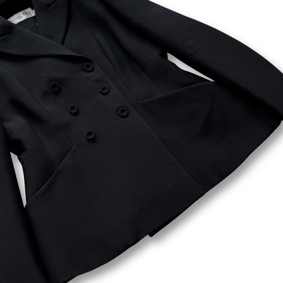 現行★クリスチャンディオール バージャケット ダブル ウールシルク 黒 46
