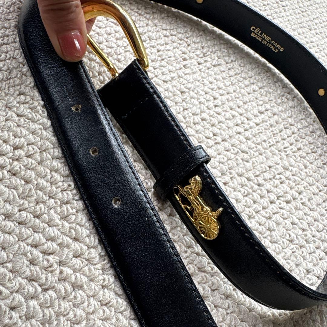 今週末まで！！値下げ！CÉLINE 黒いベルト 馬車と馬の金具／セリーヌ