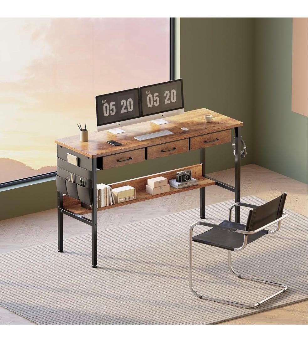 【Maihail】デスク幅120 机 pcデスク 引き出し付き ヴィンテージ