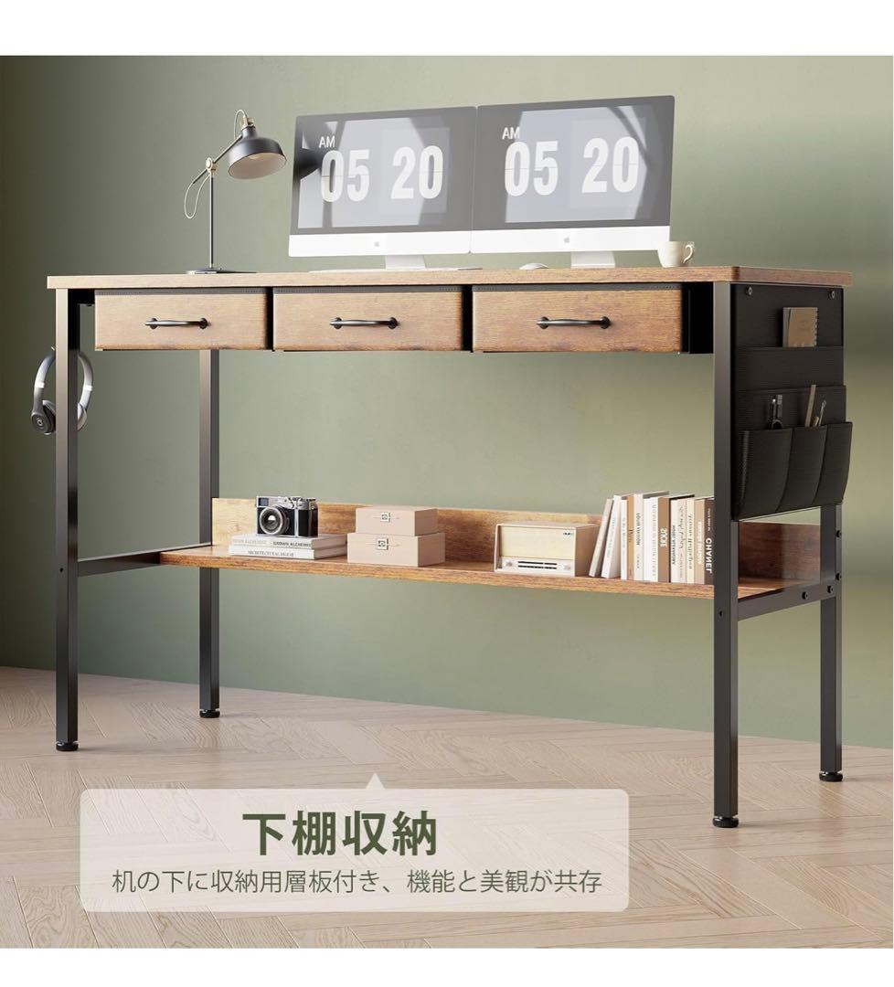 【Maihail】デスク幅120 机 pcデスク 引き出し付き ヴィンテージ