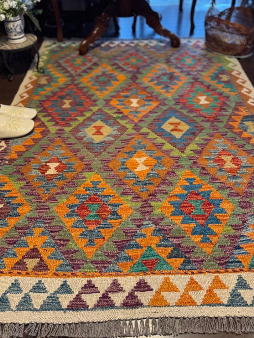 Vol.4アフガニスタン　遊牧民　手織りキリム　センターラグ　174×127④