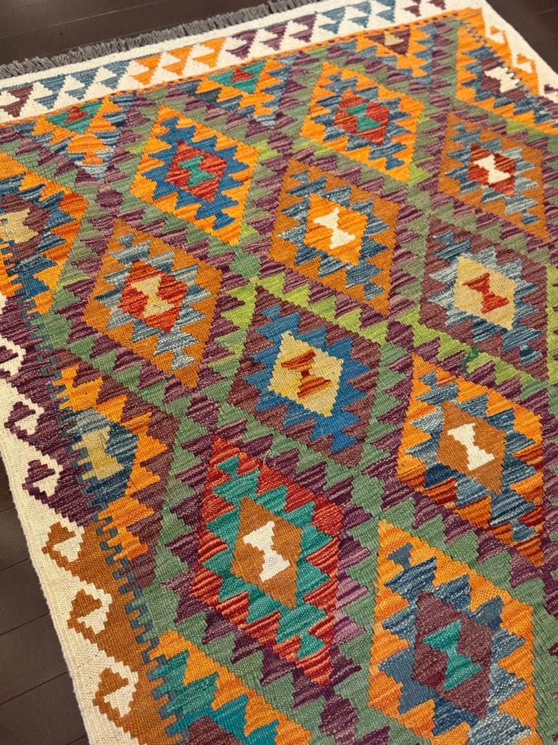 Vol.4アフガニスタン　遊牧民　手織りキリム　センターラグ　174×127④