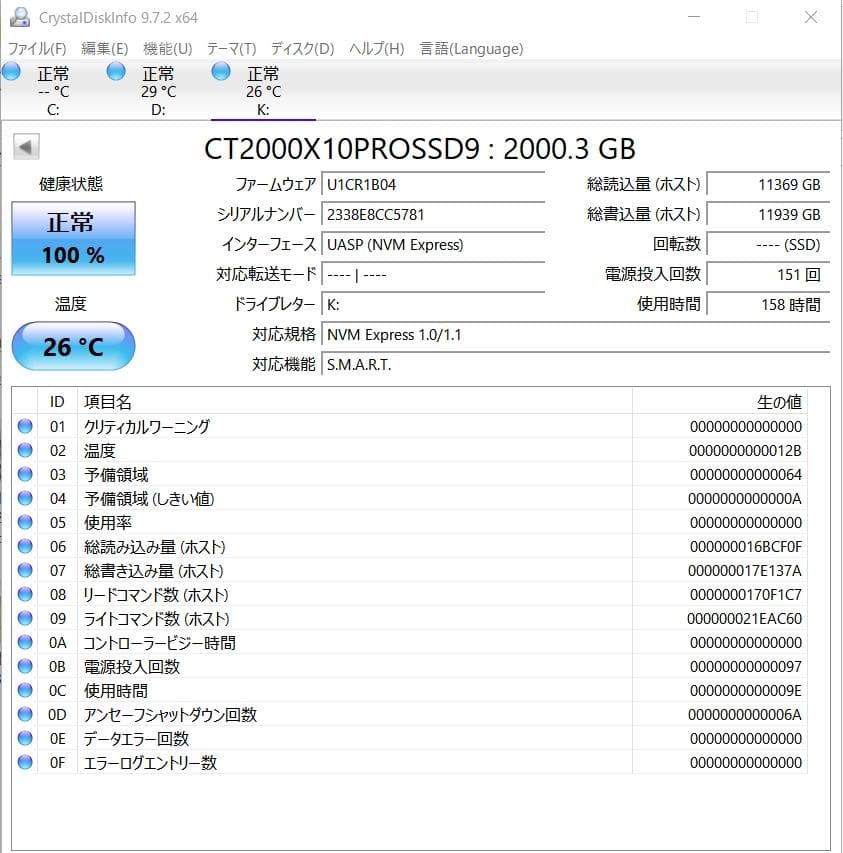 Crucial X10 Pro 2TB ポータブルSSD　中古