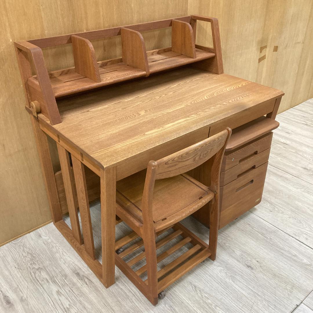 【マルニ】学習机セット　デスク　ワゴン　椅子　上置き