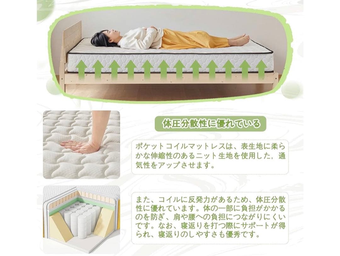 マットレス シングル 極厚20cm 体圧分散 高反発 通気性 抗菌防臭 ホワイト