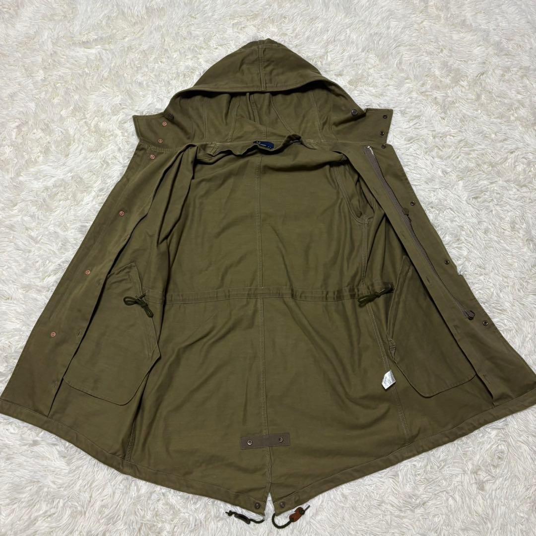 【フレッドペリー】2way モッズコート　ストライプ　ロゴ刺繍　カーキ　S