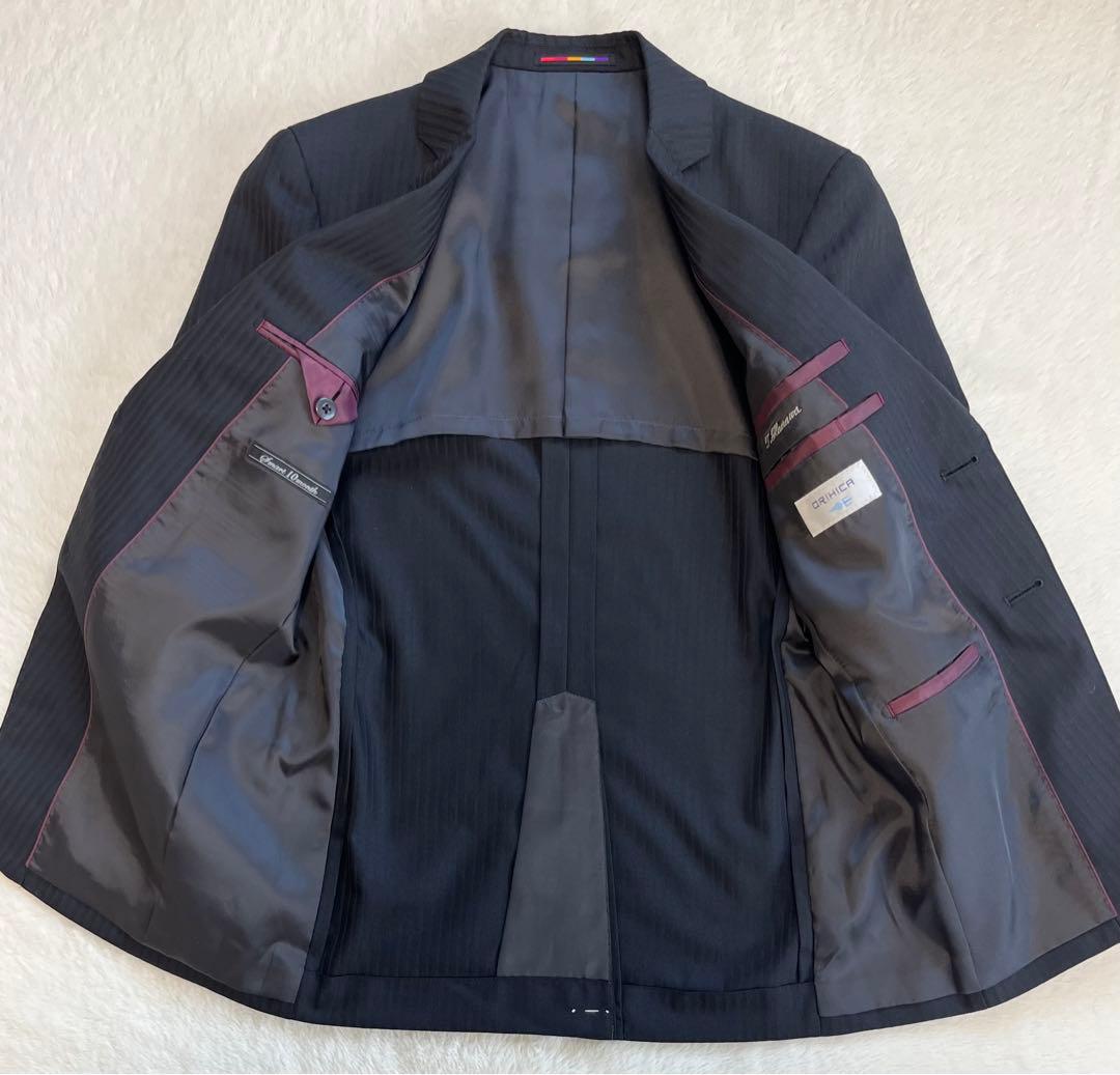 【未使用】スーツ　セットアップ　スリーピーススーツ　ブラック　ストライプ