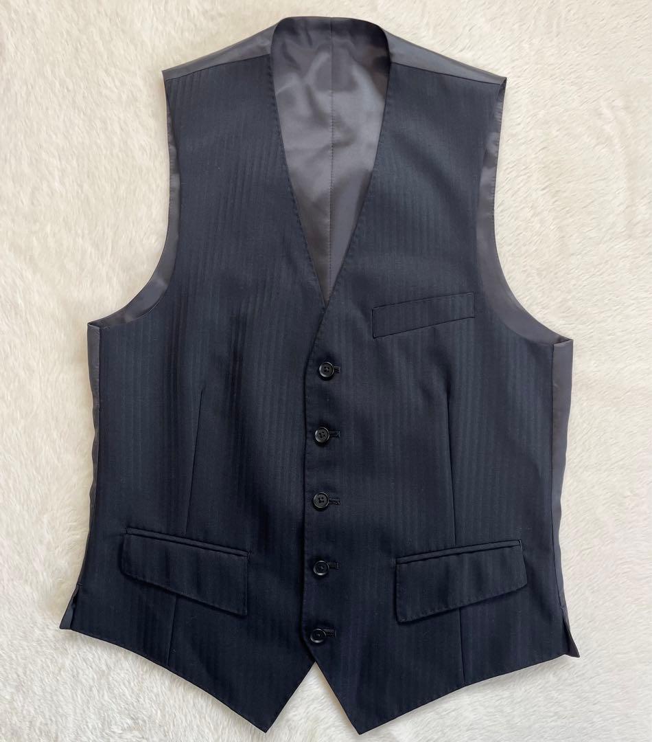 【未使用】スーツ　セットアップ　スリーピーススーツ　ブラック　ストライプ