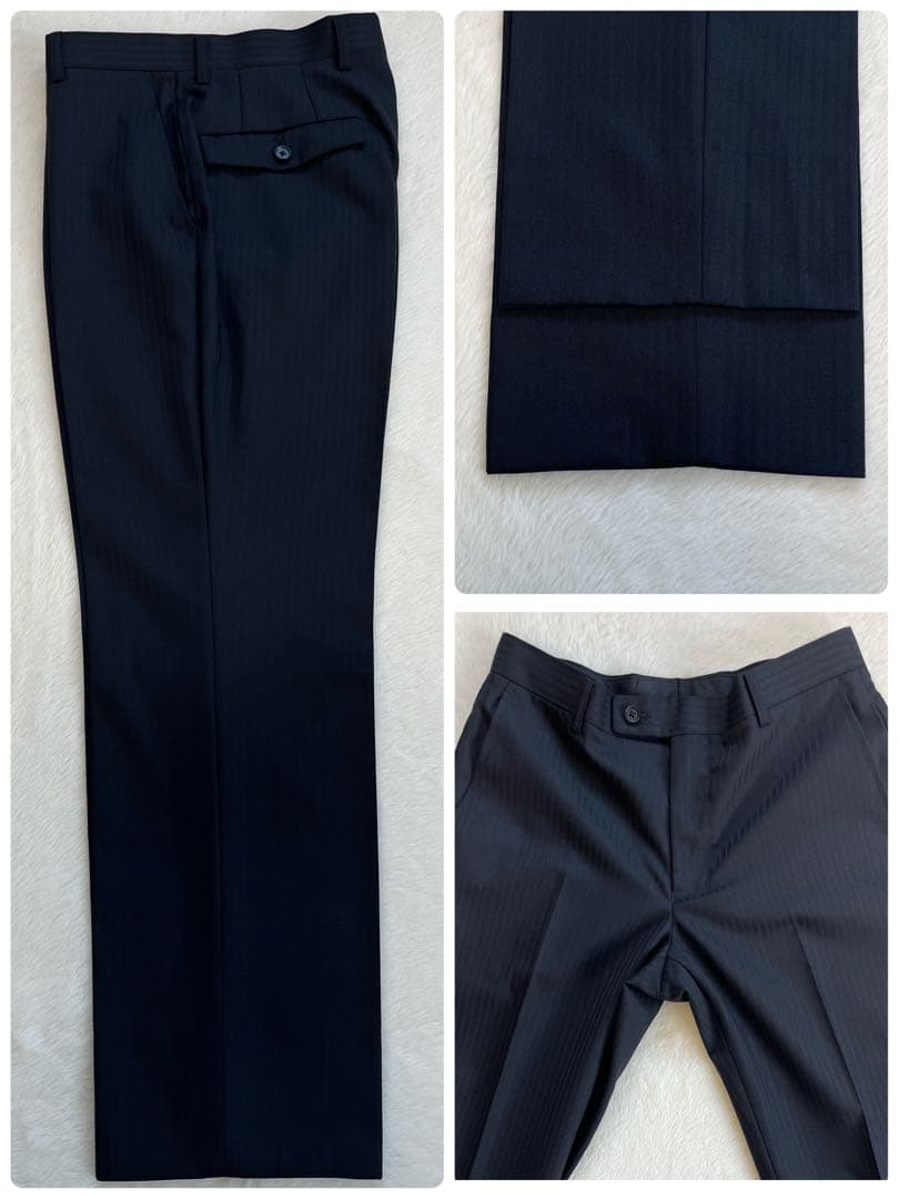 【未使用】スーツ　セットアップ　スリーピーススーツ　ブラック　ストライプ