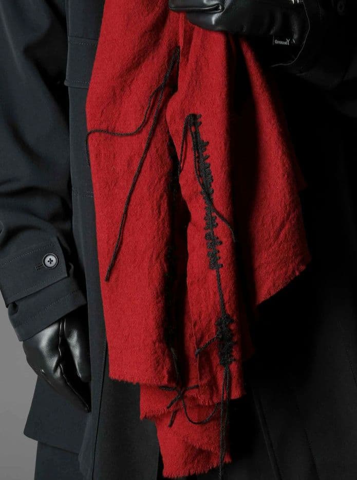 ヨウジヤマモト　グラウンドワイ　ボルドーステッチマフラー