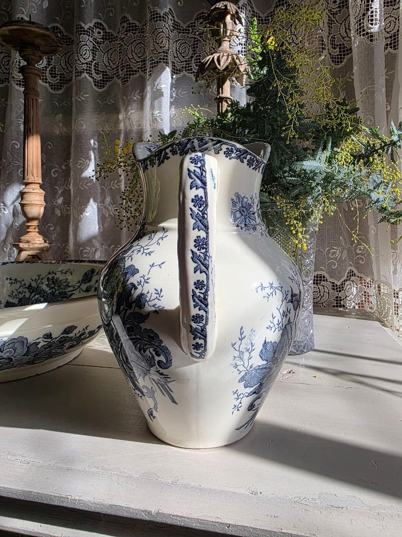 Saint-Amand窯のアンティークピシェとベイスン Anemoneアネモネ