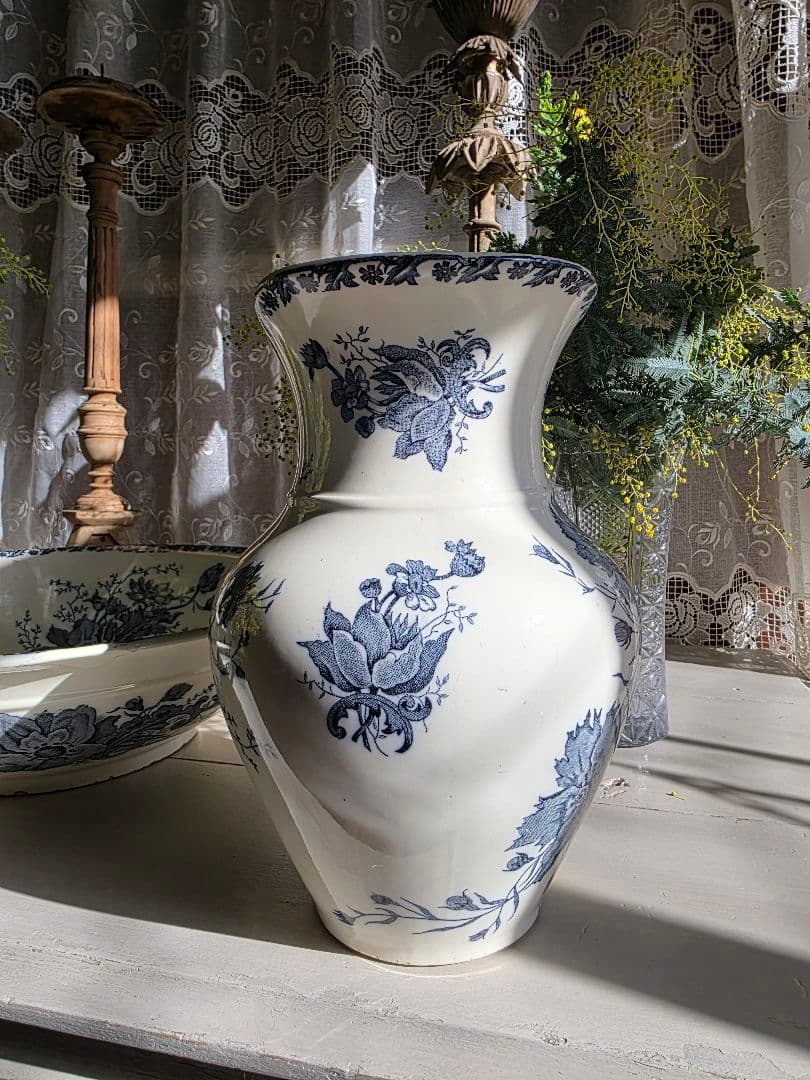 Saint-Amand窯のアンティークピシェとベイスン Anemoneアネモネ